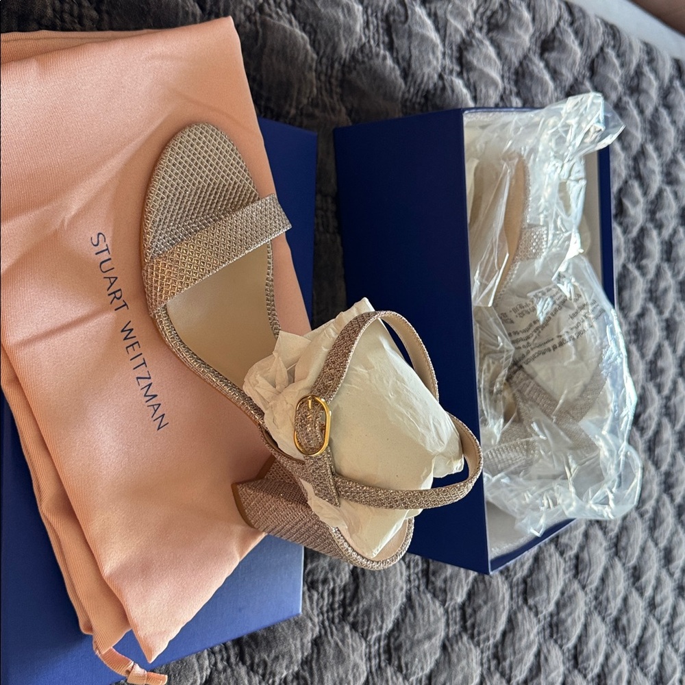 Stuart Weitzman Dancer 75 Block Sandal Rose Gold